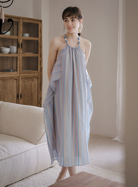 Even Vintage | 真丝有机棉 串珠挂脖度假风不规则荷叶边连衣裙