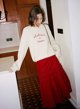 Even Vintage | 100%羊毛 宽松落肩秋冬复古刺绣毛衣套头内搭上衣