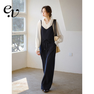 V领系带高腰阔腿休闲简约连体裤 莱赛尔棉混纺 Vintage Even