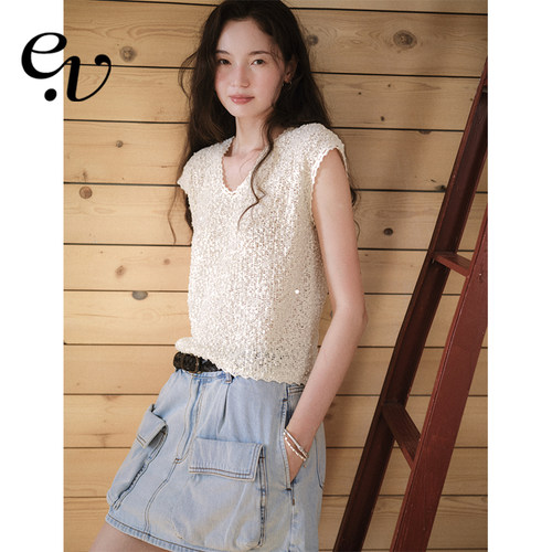 EvenVintageV领复古背心白色