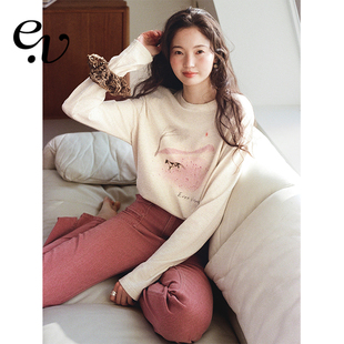 Even Vintage | 桑蚕丝棉麻混纺手绘小马印花温柔长袖T恤上衣早春