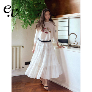 浪漫优雅风白色肌理感蓬蓬蛋糕半身裙 竹纤维混纺 Even Vintage