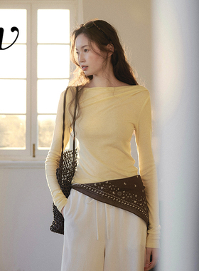 Even Vintage | 天丝羊毛混纺 温柔风一字领露肩紧身针织打底衫