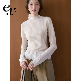 Even Vintage | 心动信号 蕾丝半高领微透百搭叠穿打底衫