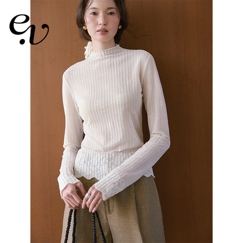 Even Vintage | 心动信号 蕾丝半高领微透百搭叠穿打底衫