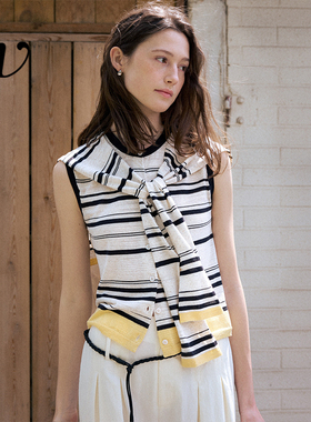 Even Vintage | 亚麻混纺 经典时尚撞色条纹设计无袖披肩背心夏新