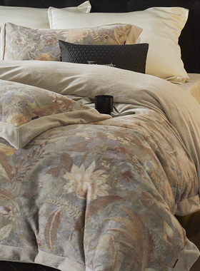 轻奢秋冬保暖牛奶绒印花被套床上用品加厚短毛绒床单笠床上四件套