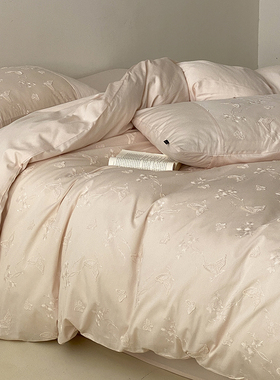 法式仙女气质精致镂空羽蝶全棉床品少女公主纯棉被套水洗棉四件套