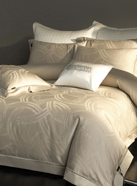 轻奢Beverly香槟金海岛棉全棉贡缎提花床上四件套纯棉被套床品