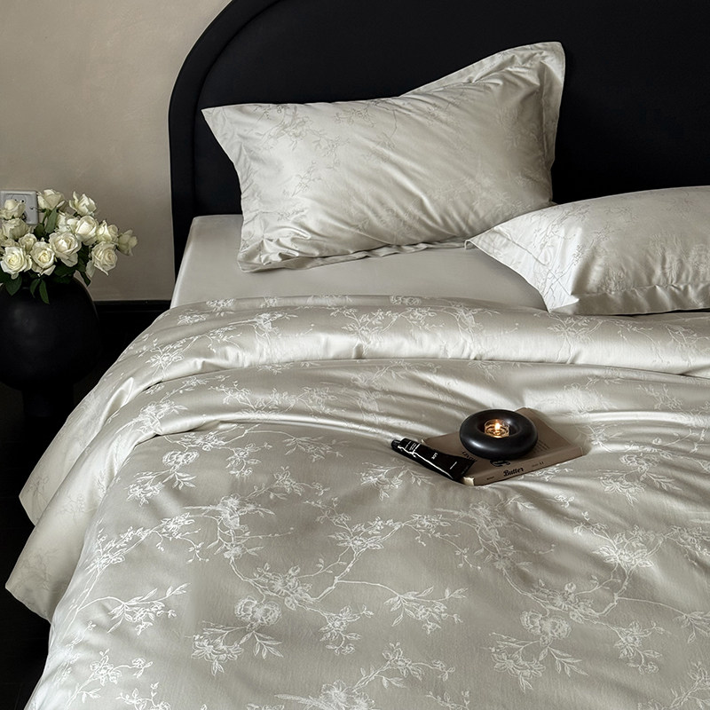 轻奢新中式宋代美学全棉贡缎小提花床品长绒棉纯棉被套床上四件套