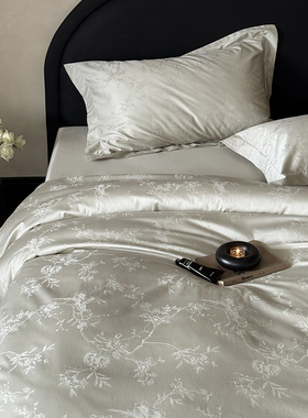 轻奢新中式宋代美学全棉贡缎小提花床品长绒棉纯棉被套床上四件套