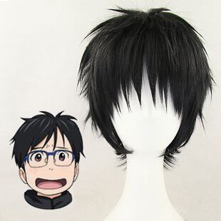 冰上的尤里胜生勇利COS假发短卷发时尚发蓬松黑色高温丝整顶发套