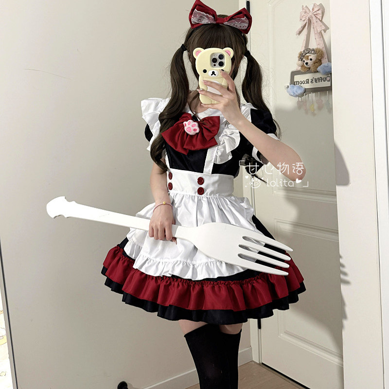 万圣节吸血鬼连衣裙小恶魔Lolita黑红猫咪女佣装可爱软妹女仆装