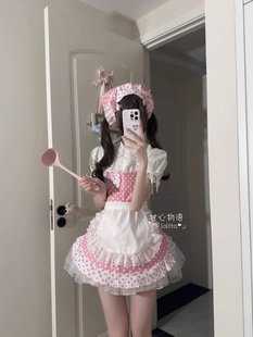 甘心物语lolita粉色波点可爱围裙软萌宅系doll感女仆装魔法小厨娘