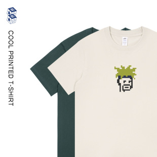 批发 男t恤轻奢痞帅230g宽松圆领百搭白色体恤衫 美式 复古印花短袖