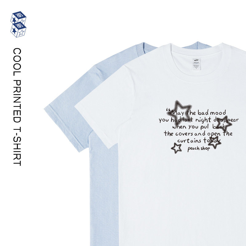 男装韩版星星印花短袖男女情侣同款纯棉夏季t恤衫白色上衣服ins潮