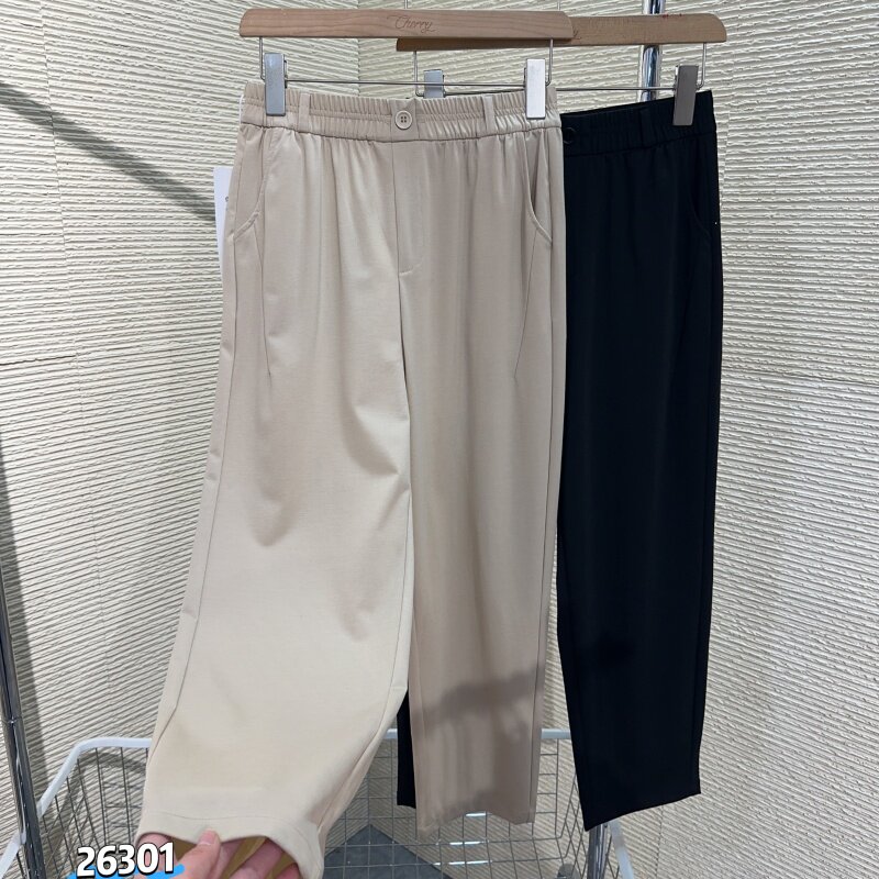 时尚妈妈高腰直筒九分裤夏装新款洋气显瘦哈伦裤中年蚕丝休闲女裤