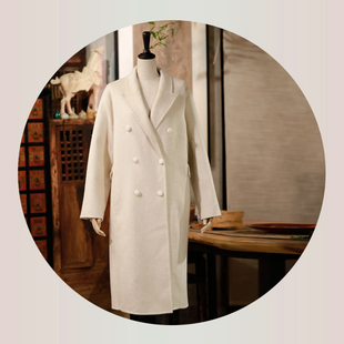 米个奶灰色长毛加厚山羊绒尼大衣 通勤OL廓形高精羊毛大衣 长款