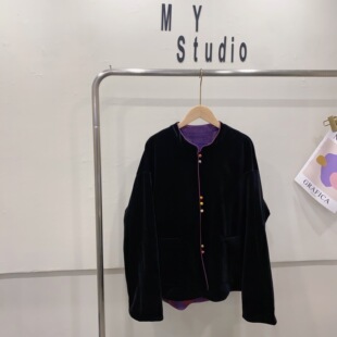 女装 气质外搭大码 上衣 双面穿丝绒外套女2026年早春新款 新中式