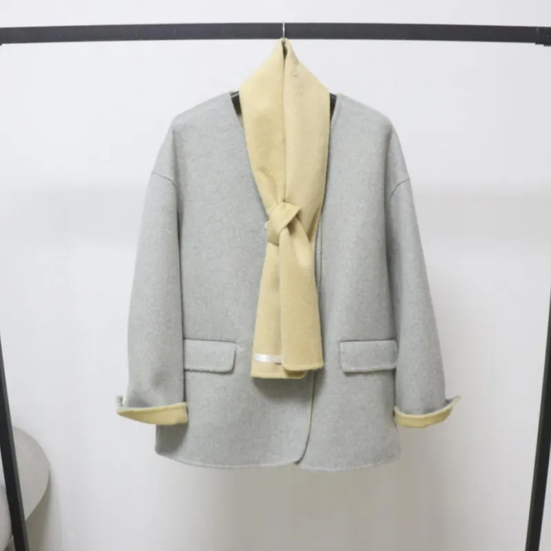 欧洲站高级感洋气减龄围巾款羊毛大衣女冬季宽松双面羊毛呢外套