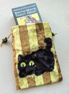 冰花绒牌袋 买大赠小 条纹猫 塔牌罗雷诺曼卡牌骰子收纳袋