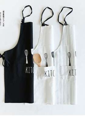 北欧风创意个性图形纯棉围裙情侣款时尚厨房伴侣家用酒店用口袋兜