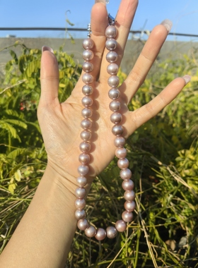 时尚高级天然淡水珍珠长紫珍珠项链9-11mm锁骨链送妈妈母亲带证书
