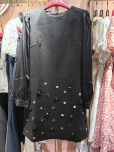 Dili迪骊专柜正品 春秋高级钉珠黑色枣红色连衣裙