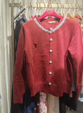 Dili迪骊专柜正品 25新款春秋新年红红火火针织衫上衣外套 不退货