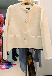 Dili迪骊正品春秋新款米白毛边小香风短款外套 春节不打烊不退