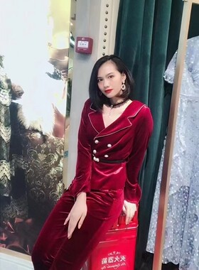 Dili迪骊专柜 春秋季红色丝绒荷叶袖短外套大衣上衣