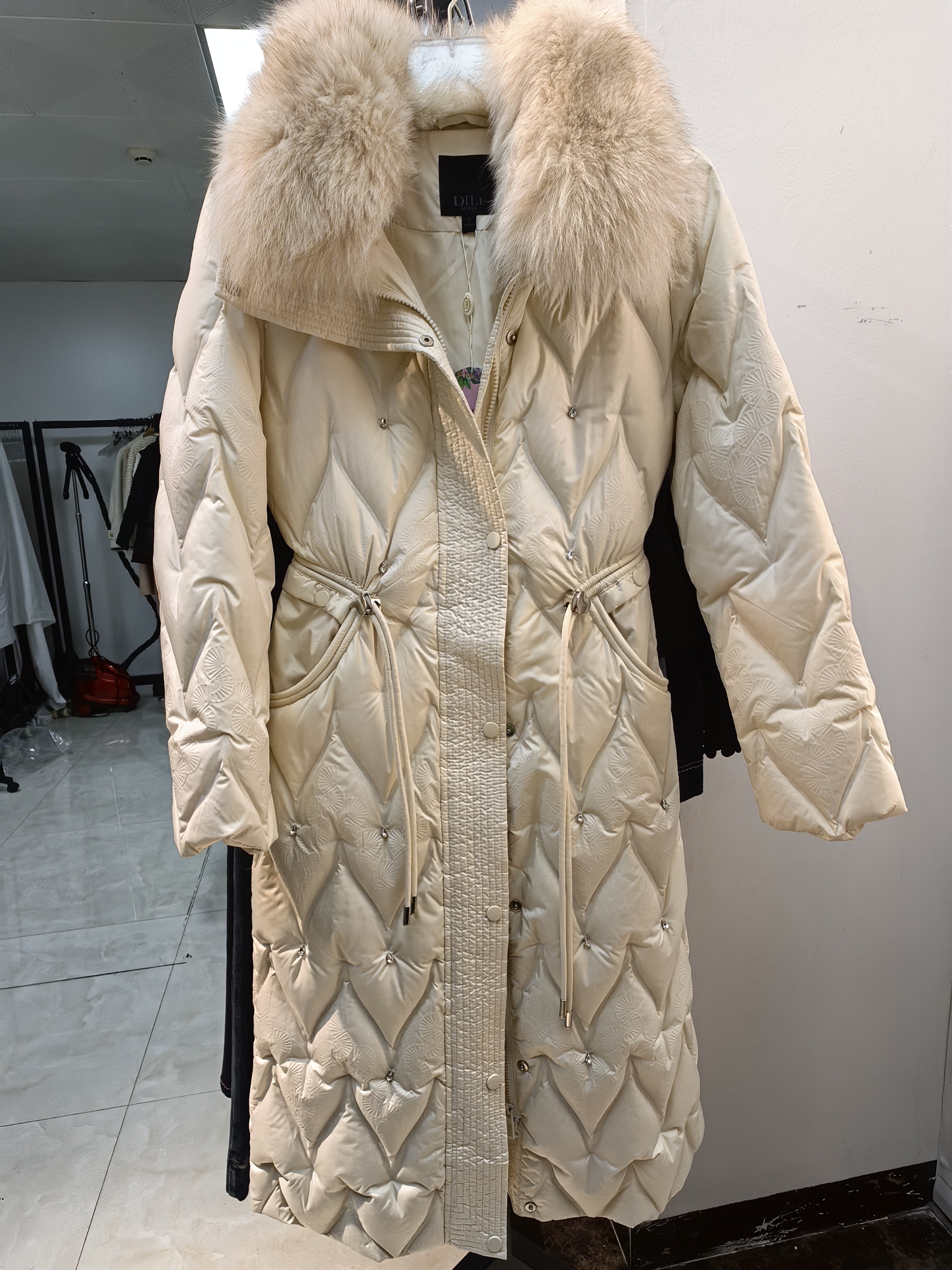 Dili迪骊专柜正品 26新款春秋女装灰白长款鹅绒羽绒