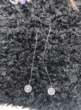 手工制作 8+mm天然粉水晶 耳坠 显瘦耳线