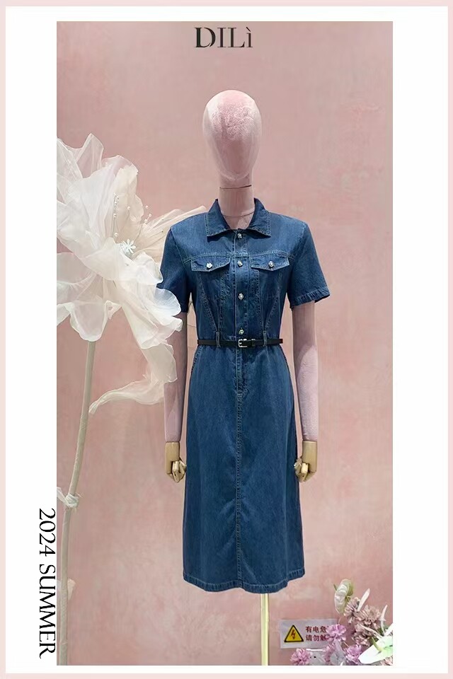 Dili迪骊专柜正品 春秋高级显瘦帅气女气质牛仔s码连衣裙子