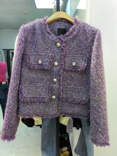 Dili迪骊正品 强推 春秋新款紫色小香风羽绒短款外套 春节不打烊