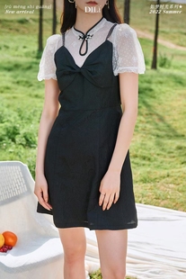 Dili迪骊专柜正品 春秋高级感黑色小性感新中式盘口连衣裙