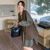 大货复古印花V领连衣裙+西装马甲套装99180-P165K228，女装套装/套裙，2C069