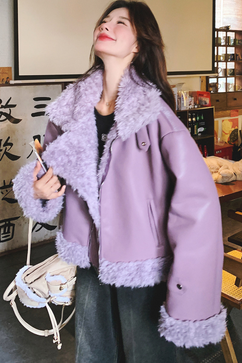 2025冬复古港风机车服保暖皮毛一体99980-P195K288,女装皮草,2C069