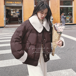 【 】90绒 减龄羊羔毛拼接大翻领羽绒服 W08-P350 K488图片