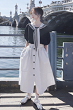 【现货】海军领披肩+黑白拼接假两件连衣裙209-890-P115K168，女装连衣裙，2C069