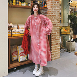 红色新中式开衫套装春秋女2025新款复古学院减龄格纹衬衫裙两件套，女装套装/套裙，2C069