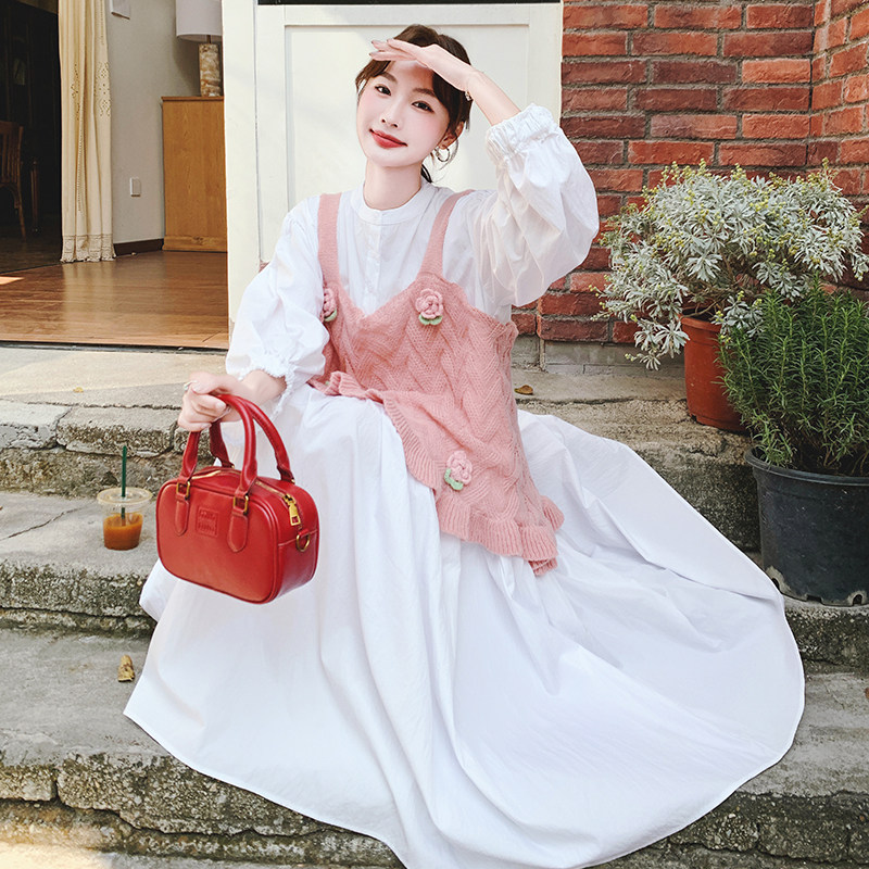 【】粉色甜美立体花朵吊带+连衣裙套装2863-P165K238,女装套装/套裙,2C069