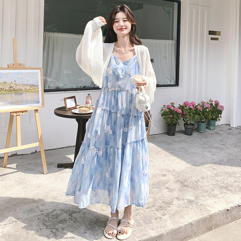 【】法式超仙花朵吊带裙开衫两件套7722-P165K248,女装套装/套裙,2C069