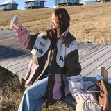 工装风撞色拼接字母提花羽绒服女2025新款冬季慵懒风50白鸭绒外套，女装羽绒服，2C069