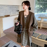 大货复古印花V领连衣裙+西装马甲套装99180-P165K228，女装套装/套裙，2C069