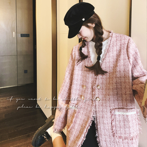粉色流苏V领小香风外套女2025春秋新款韩系甜美小个子短款上衣潮图片