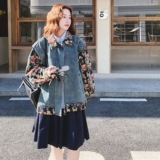 美式复古撞色假两件短款牛仔外套女春秋超火好看小众高级夹克上衣，女装短外套，2C069