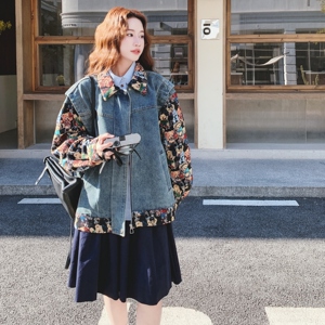 美式复古撞色假两件短款牛仔外套女春秋超火好看小众高级夹克上衣图片