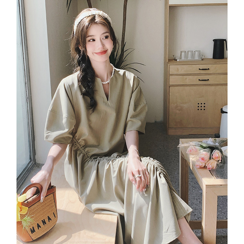 2026夏季法式V领高级感抽皱连衣裙9373-P115K168,女装连衣裙,2C069