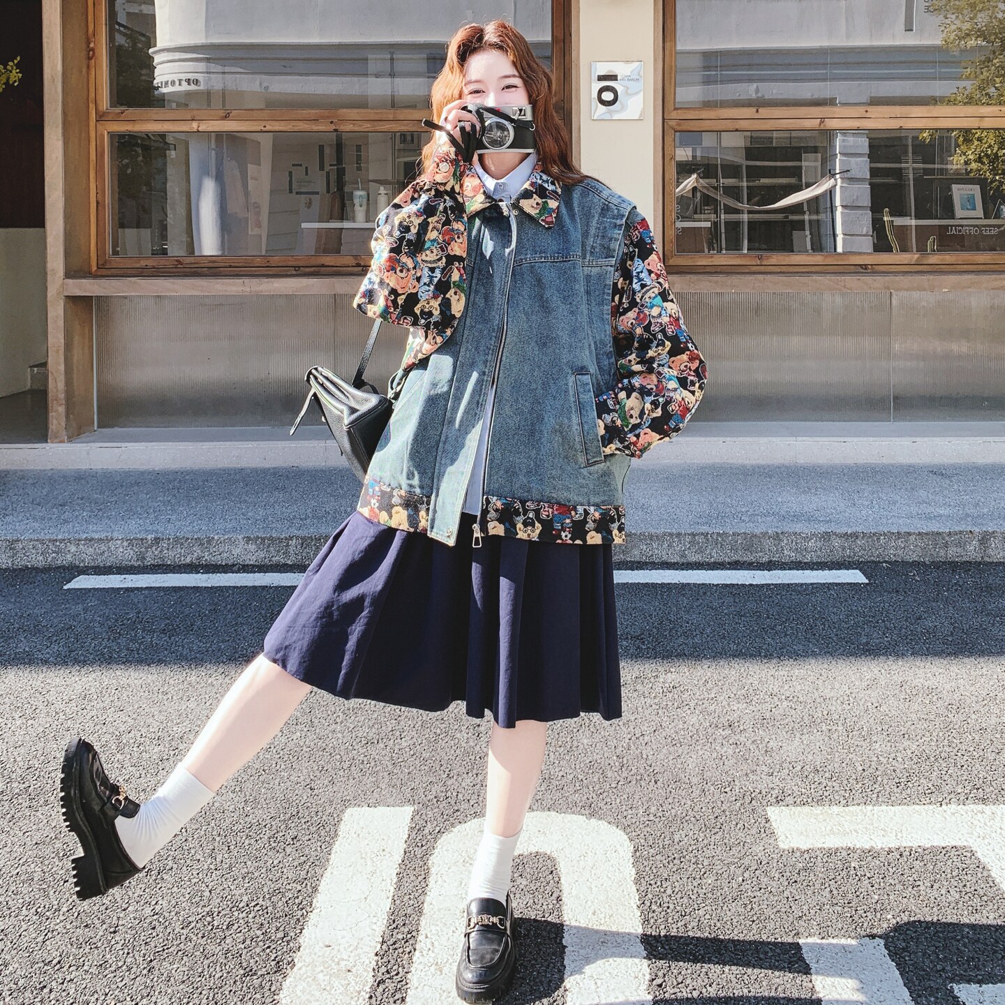 美式复古撞色假两件短款牛仔外套女春秋超火好看小众高级夹克上衣,女装短外套,2C069